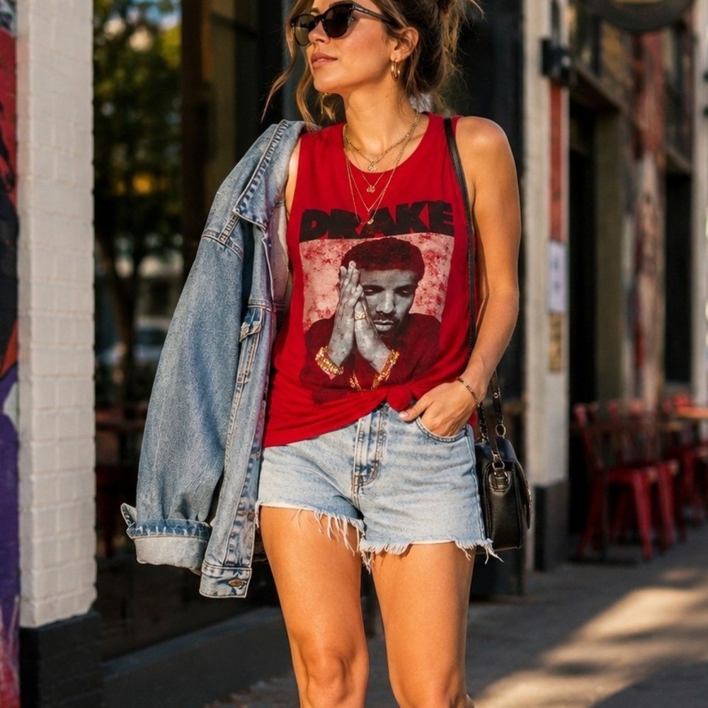 Bravado Drake Graphic Tank Top Womens Small Red Cotton Sleeveless Hip Hop Music